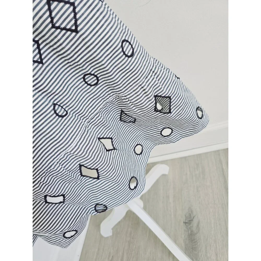 Madewell Embroidered Stripe Midi Navy White 100% Cotton Geometric Full Skirt XS - Picture 6 of 11